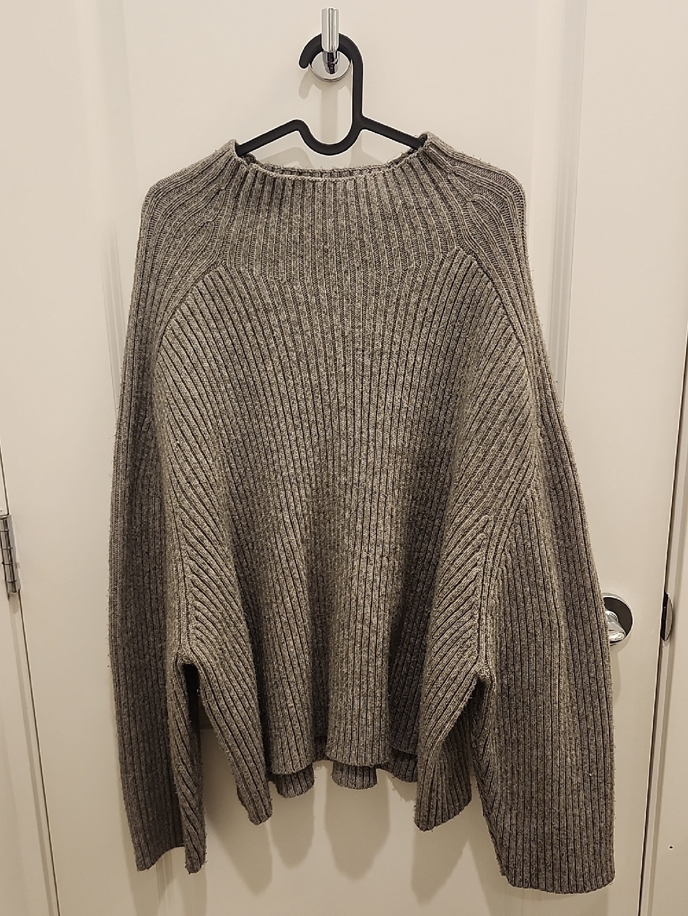 Grey Oversized Soft Knit Mockneck Pullover Sweater H&M Womens XXL